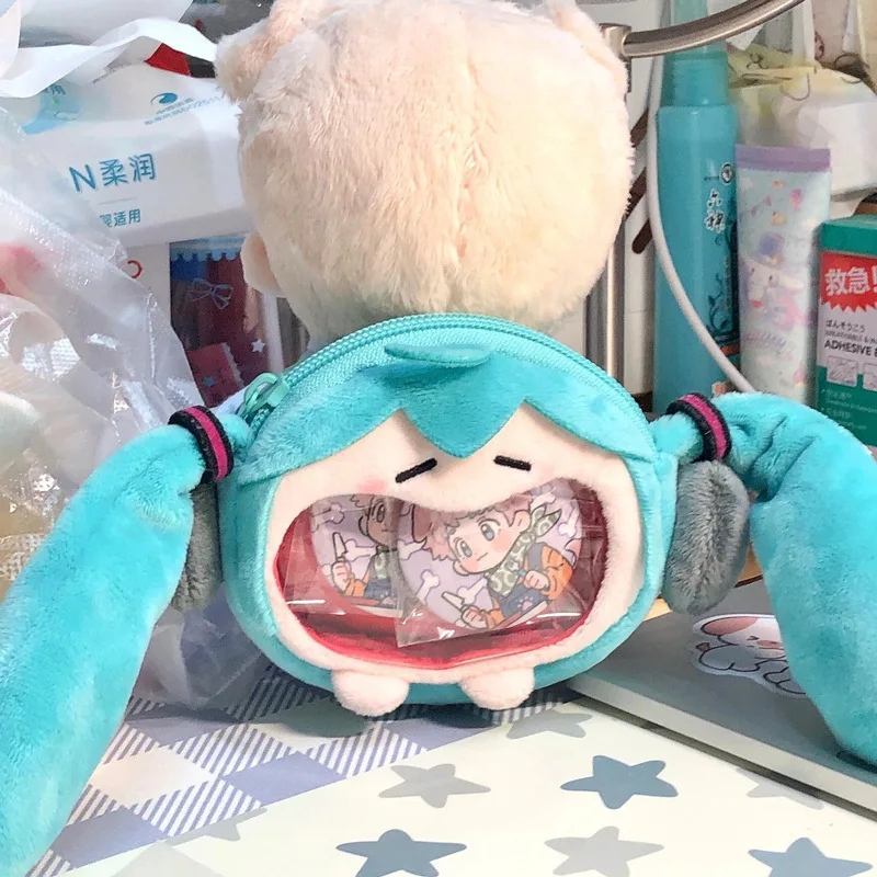 10x9cm New Anime Hatsune Miku Q Version Kawaii Figure Multi Functional Plush Mini Bag Headphone Bag Pocket Coin Purse Gifts