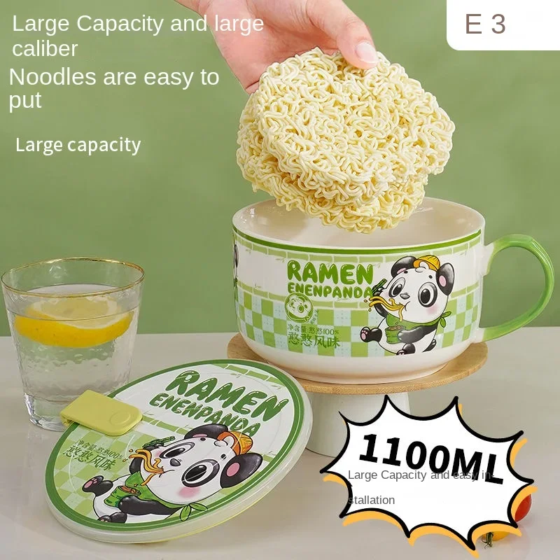 Ceramic Instant Noodle Bowl with Cover for Dormitory Students with High Appearance Value Instant Noodle Cup Can Microwave Rice