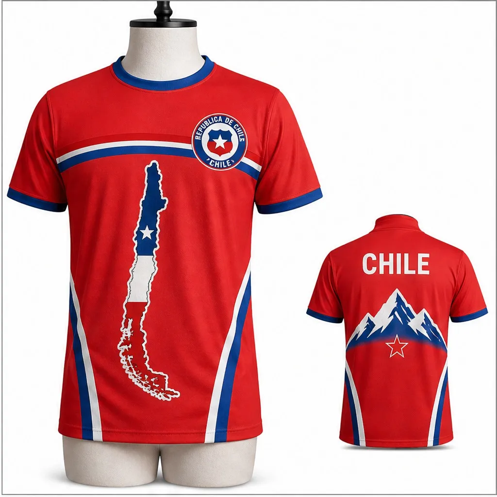 Mens Crewneck T Shirt Chile Map Star Graphic Short Sleeve Casual Flag Style Tee Red Blue Stripe Mountain Back Top Daily Top Wear