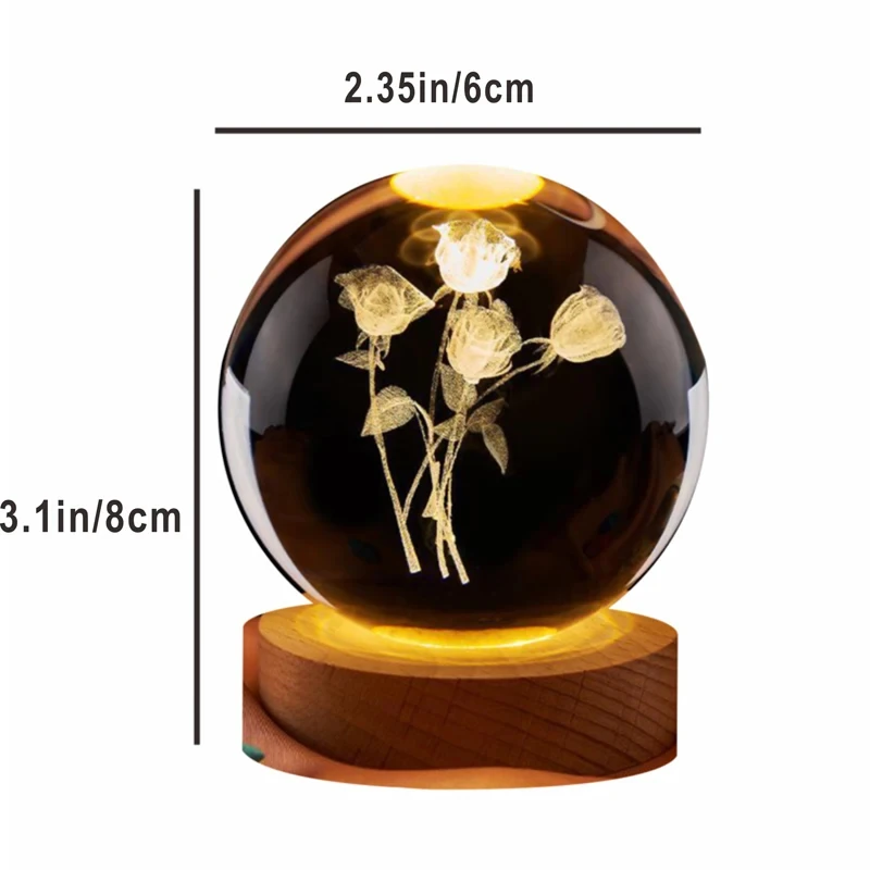 3D Rose Crystal Ball Color Night Light,Birthday Girlfriend Classmate Wife Children Christmas Valentine\'s Day Gift Bedroom