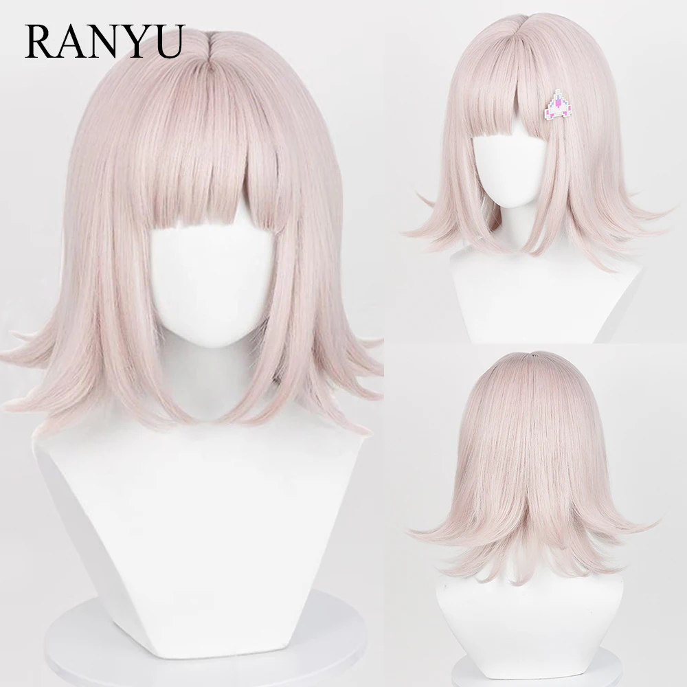 

Light Pink Short Straight Synthetic Wig with Bangs Anime Game Cosplay Fluffy Heat Resistant Wig for Daily Party