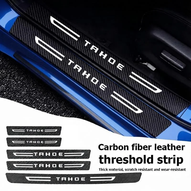Car Door Sill Threshold Trunk Bumper Strips Waterproof Decals Carbon Fiber Scuff Scratch Accessories for Chevrolet TAHOE Logo