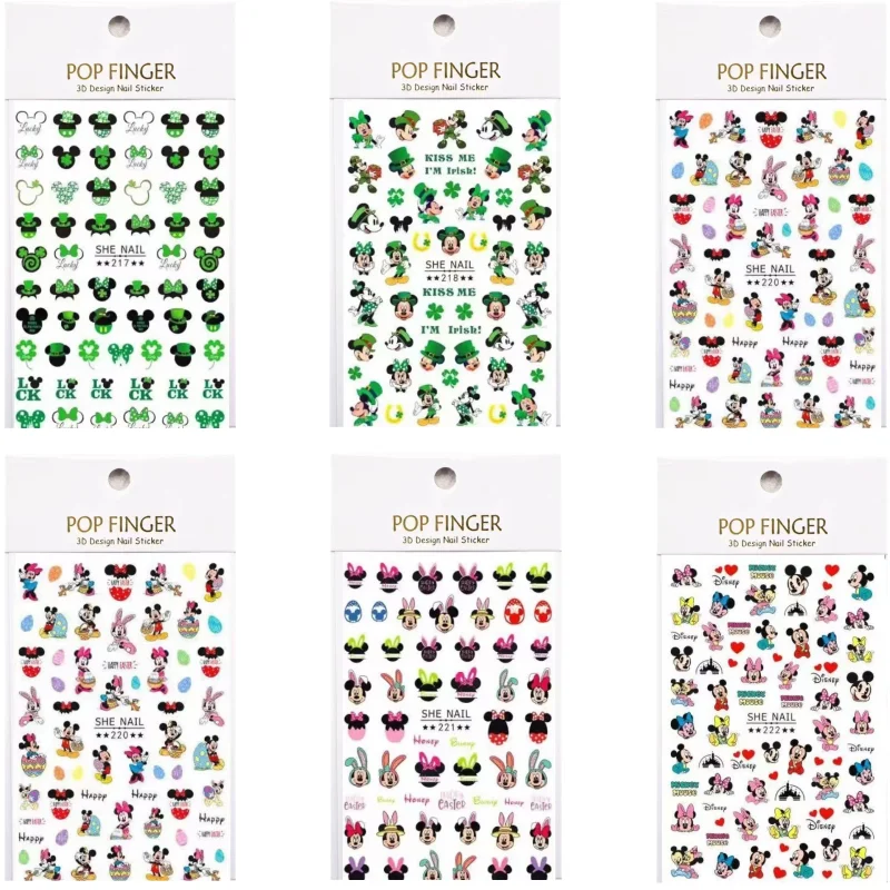 6 pçs disney etiqueta do prego dos desenhos animados mary gato o rei leão suprimentos de unhas decalque bonito mickey mouse adesivos para decoração de unhas