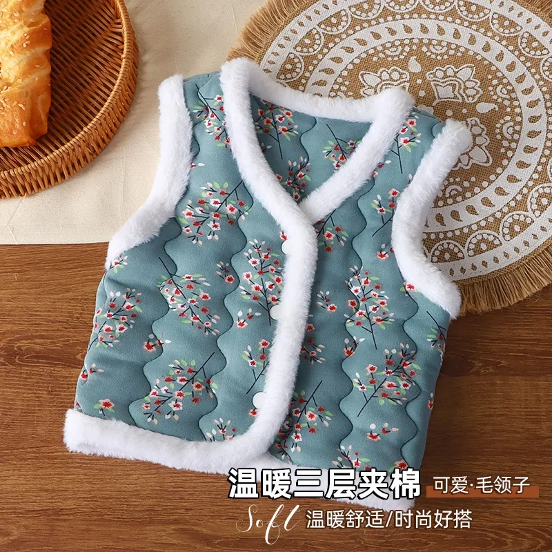 New Children\'s Vest Winter Baby Girl\'s Waistcoat Three-layer Thickened Outfit Fashion Whole Print Warm Outer Wear 5-day Shipping