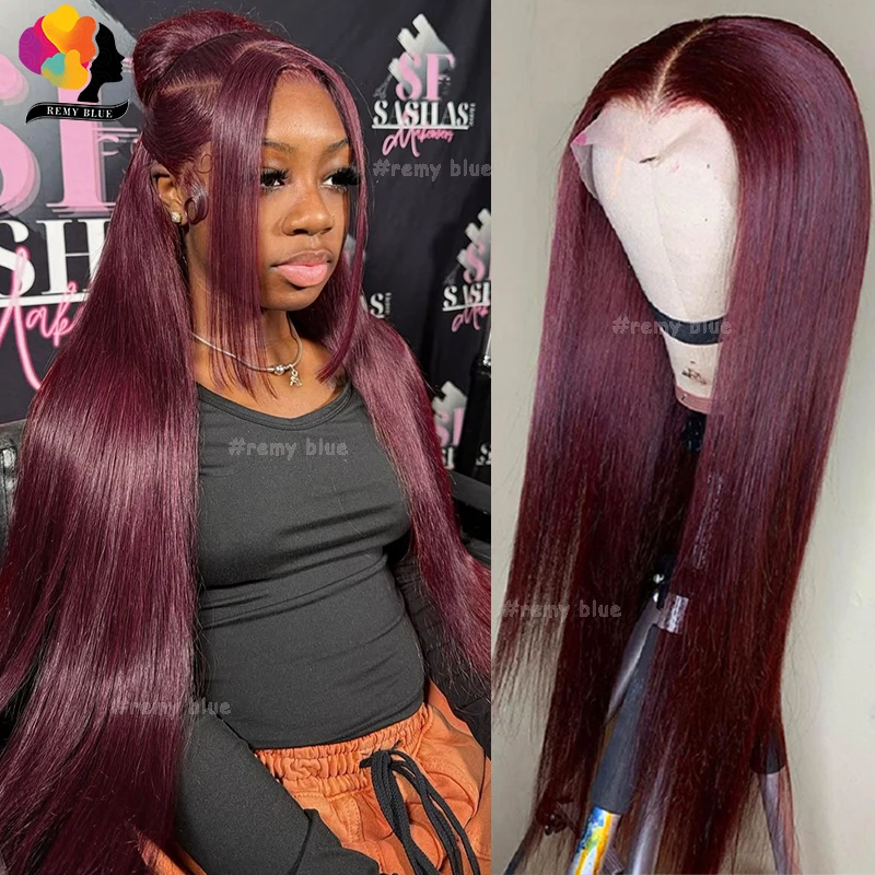 

Burgundy Straight 13x6 Lace Frontal Wigs Human Hair 99J Red Colored 13X4 Transparent Lace Front Human Hair Wigs for Black Women