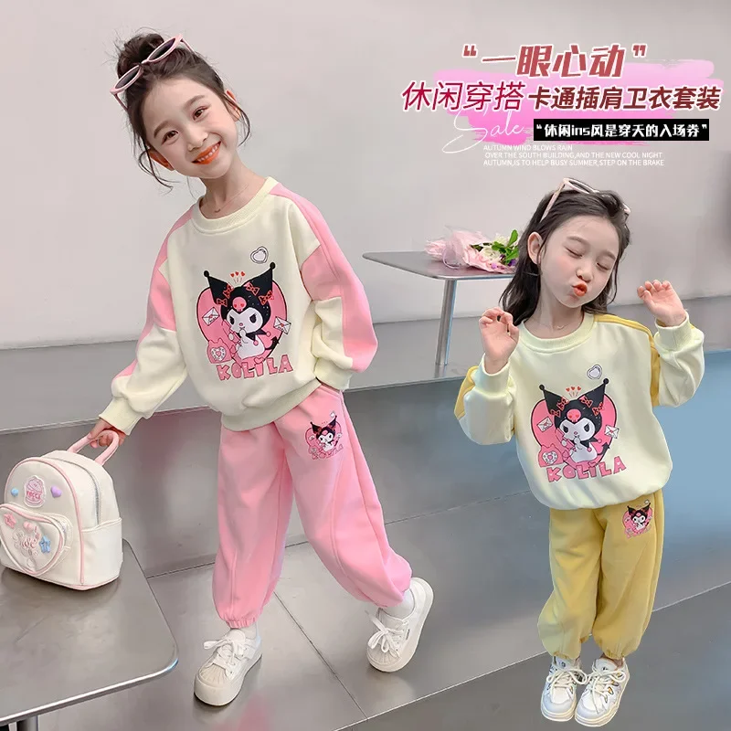 

Girly Heart Kawaii Sanrio Anime Kuromi Fashion Hooded Pants Set Cute Cartoon Long Sleeve Two Piece Set Gifts for Girls Boys