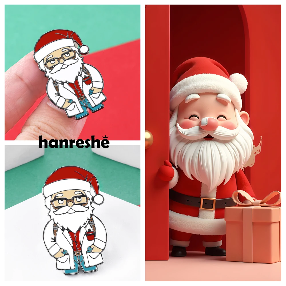 Hanreshe Santa Claus Doctor Pin Medical Christmas Jewelry Lapel Badge Brooch Decoration for Nurse Medicine Staff Gifts