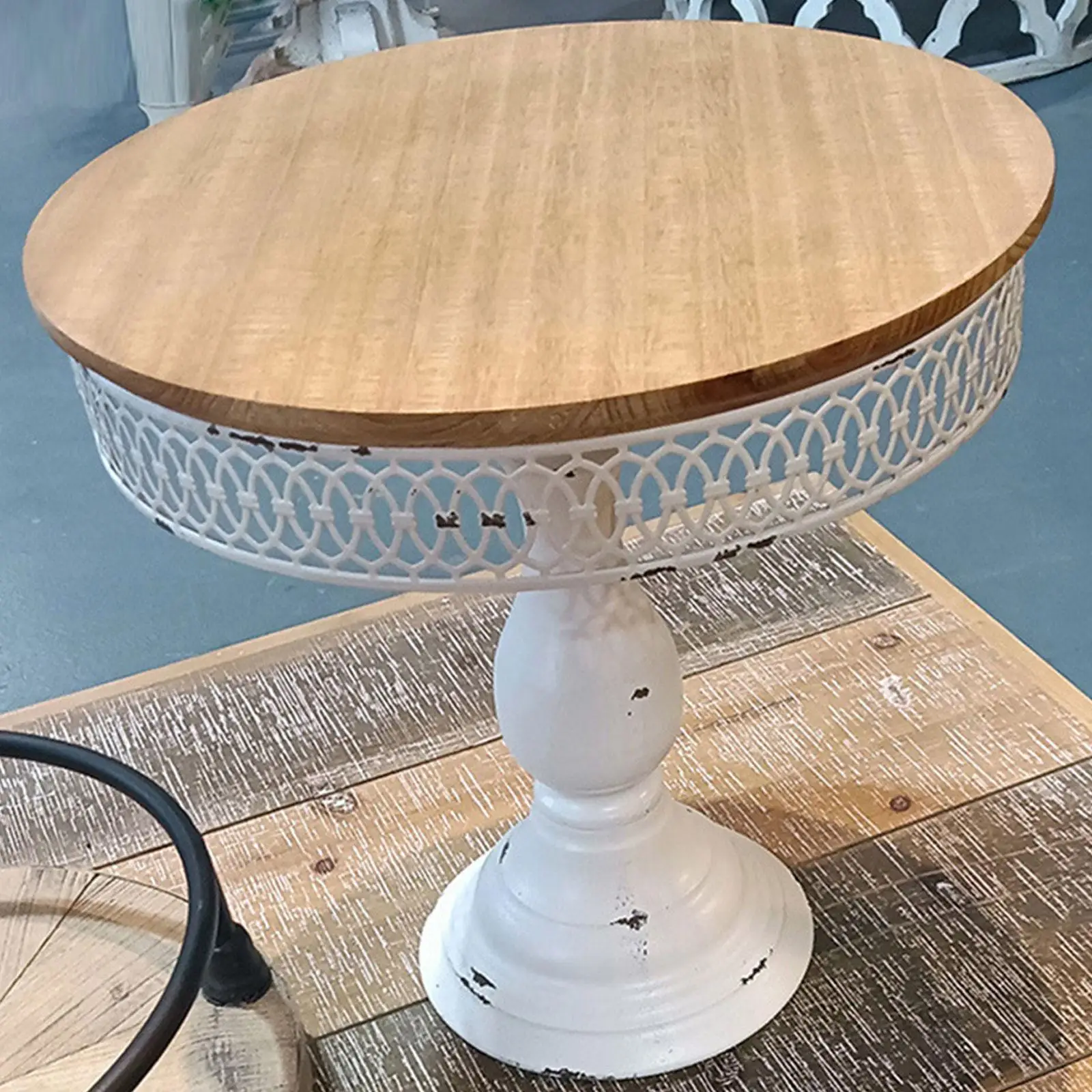 

Iron Cake Stand Cake Shelf Fruit Display Holder Decorative Tray Round Wood Display Riser Wood Pedestal Stand for Birthday