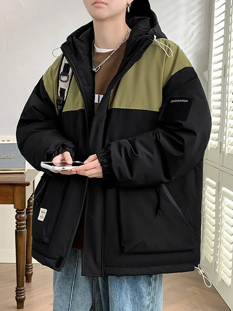 2024 nova jaqueta de inverno masculina grosso quente parkas seda-como algodão acolchoado jaquetas homem com capuz blusão casaco térmico tamanho grande 8xl