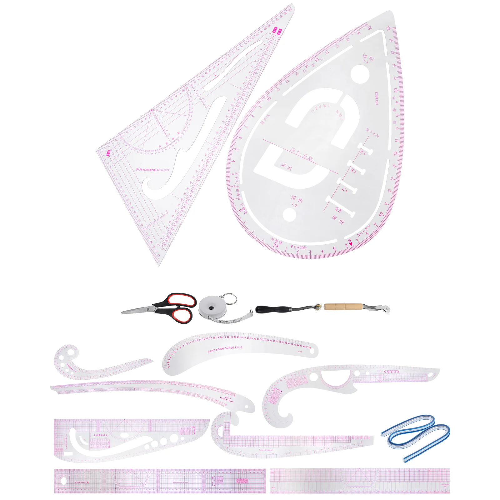15 Pieces Clothing Ruler Set Tailor Tools French Curve Sewing Supplies Quilting Rulers Pattern Making Measuring Instruments