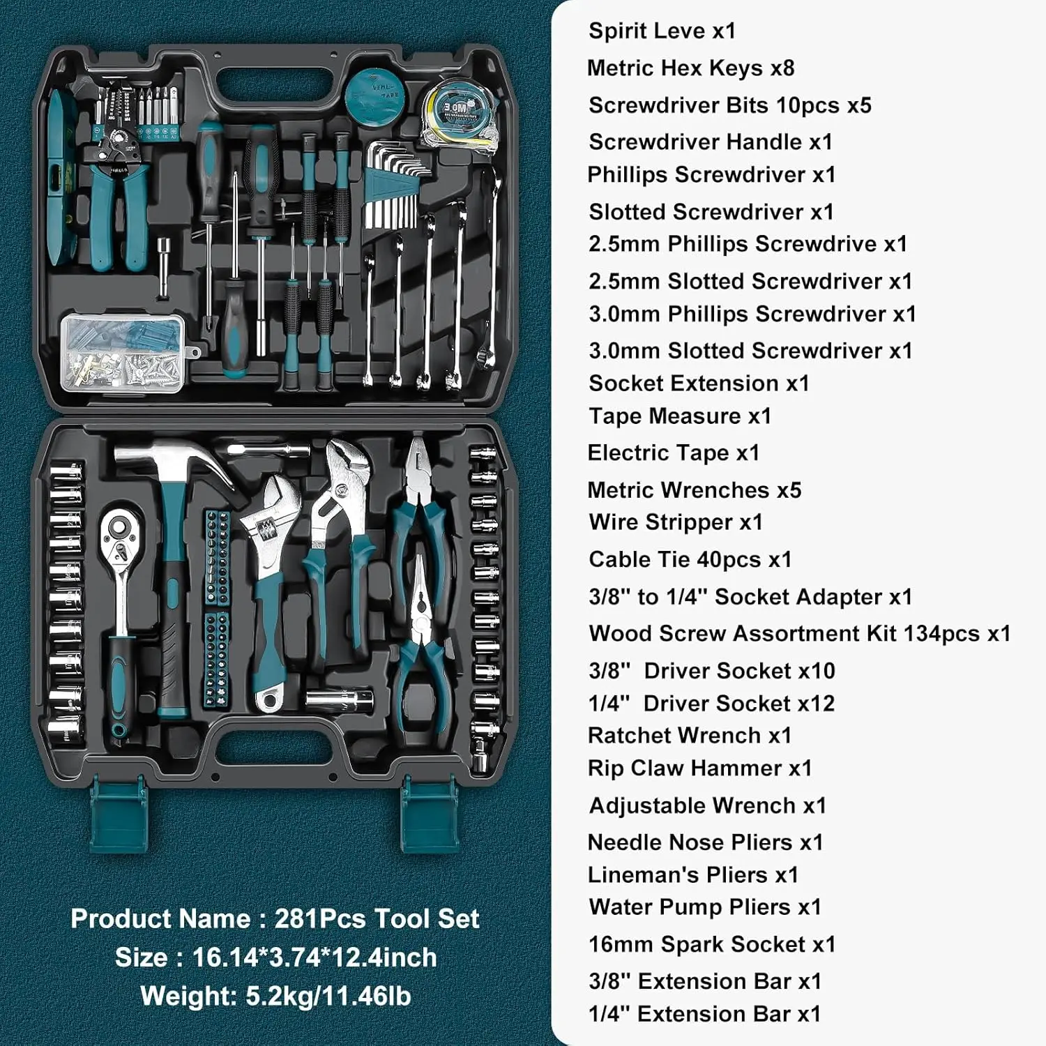 Sundpey Home Tool Kit 281-PCs - Portable Complete Basic Repair General Hand Tool Sets for Men Women - Full Tool Set with Socket