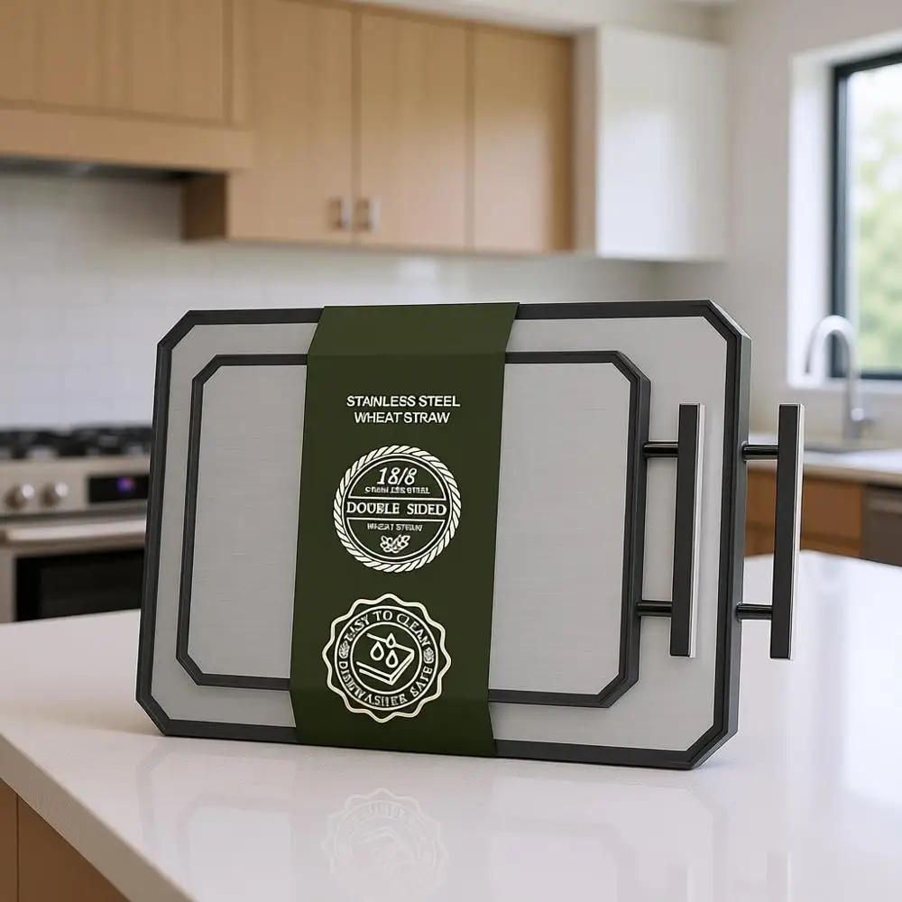 

Набор двухсторонних разделочных досок из нержавеющей стали, большой размер для использования на кухне, можно мыть в посудомоечной машине — 16x11 и 12x8,3 дюйма