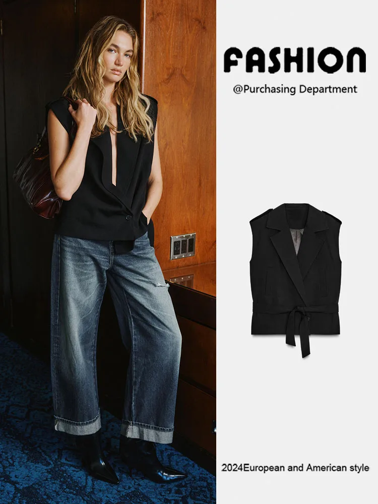 

Осень 202, женский универсальный жилет с V-образным вырезом и воротником, с подушечками и поясом, новая модная женская одежда, этническая сценическая одежда