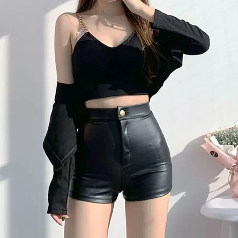 PU Shorts Women Solid Sexy Simple Vintage All-match Delicate Stylish Ladies Ins Temperament Club Creativity Spring Korean Style