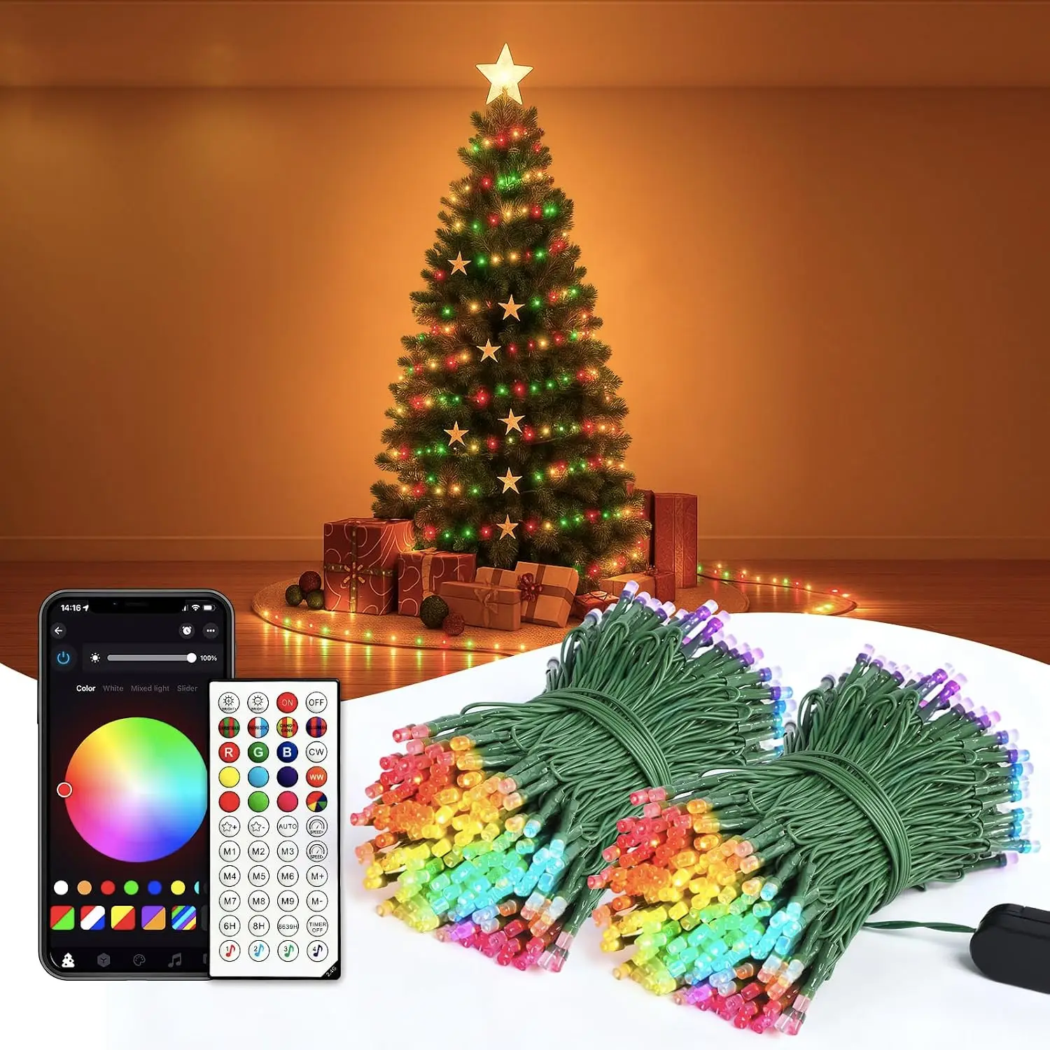 Smart RGB+IC Color Changing LED String Lights, 98 FT 300 LED Indoor Christmas Lights with App & Remote Decoration