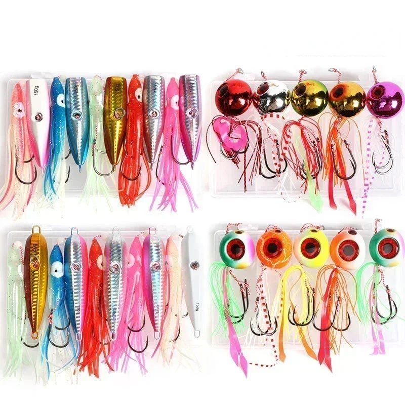 5PCS/Box Tenya Kabura Pesca Inchiku Slider 60g 80g 100g Metal Jig Head Leurre Octopus with Skirt Lead Jigging Japan Fishing Lure