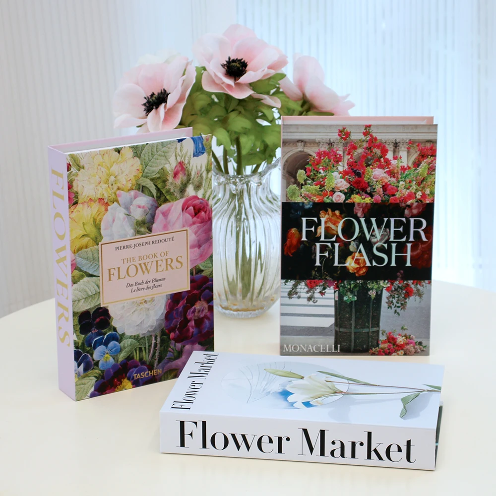 Flowers Fake Books Decor Living Room Luxury Decorative Books Storage Box Hotel Bedroom Coffee Table Storage Box Prop Books