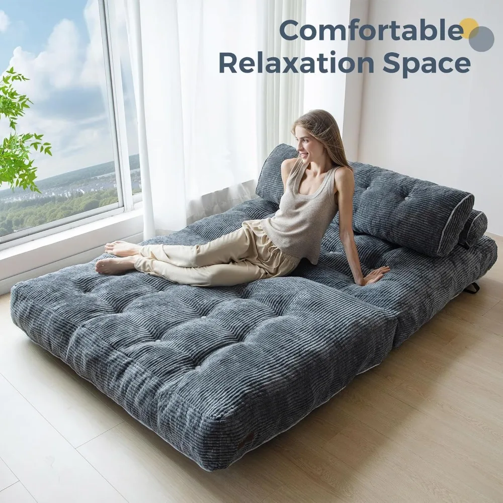 Sofá-cama conversível com travesseiro e suporte para as costas, cadeira-cama dobrável portátil