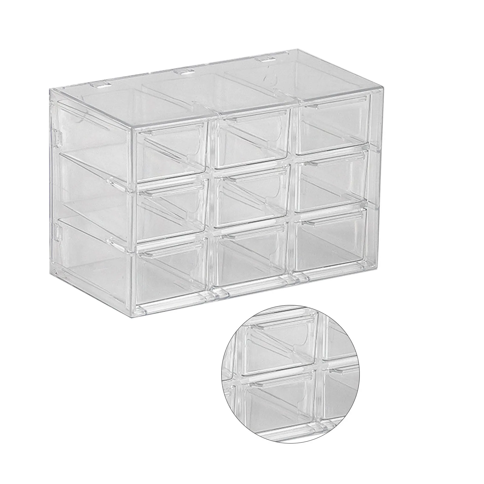 ZK20 9 Grids Desktop Storage Box Drawer Space Saving Dustproof Desktop Divided Drawer Transparent