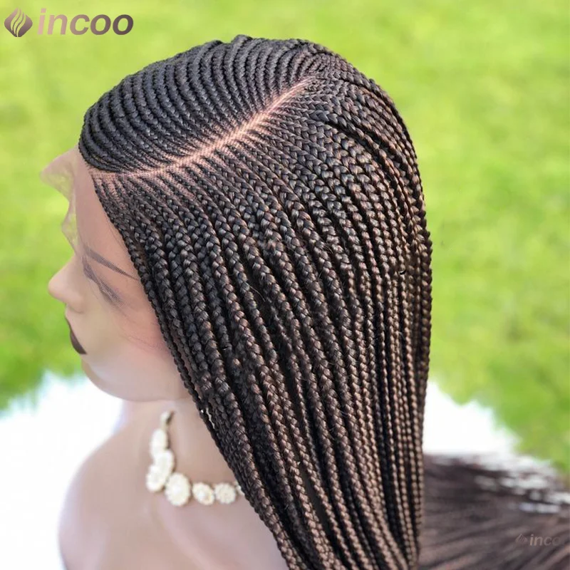 

36" Side Part Braid Wig Knotless Box Braided Wigs With Baby Hair Lace Front Wig For Black Women Braid African Wig Synthetic Wigs