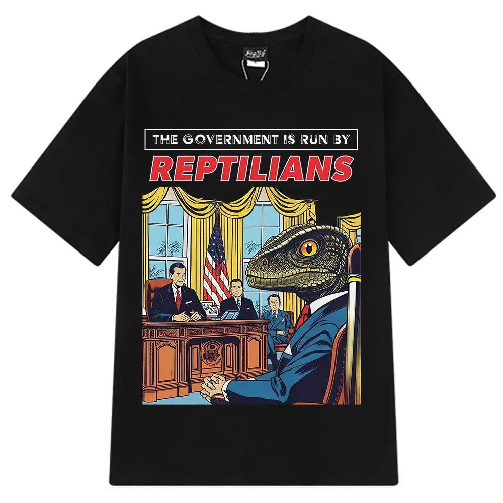 الحكومة تشغيل الزواحف مضحك تي شيرت تقليدي الرجال النساء Harajuku المتضخم تي شيرت قصيرة الأكمام القطن تي شيرت غير رسمي #1