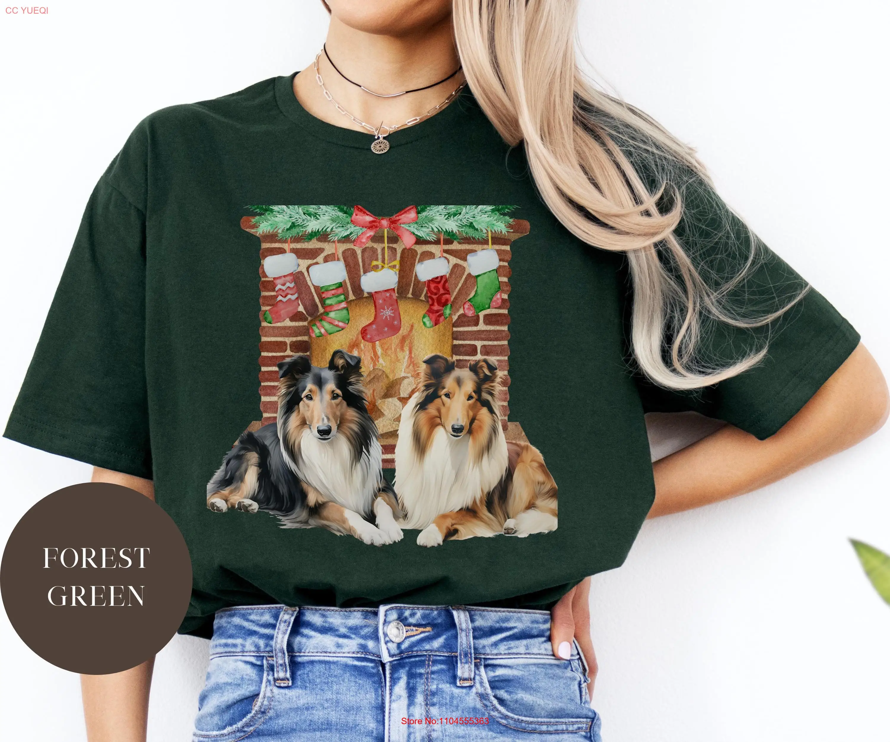 

Rough Collie Christmas T Shirt Tricolor Sable Holiday Mom Lover Herding Dogs long or short sleeves