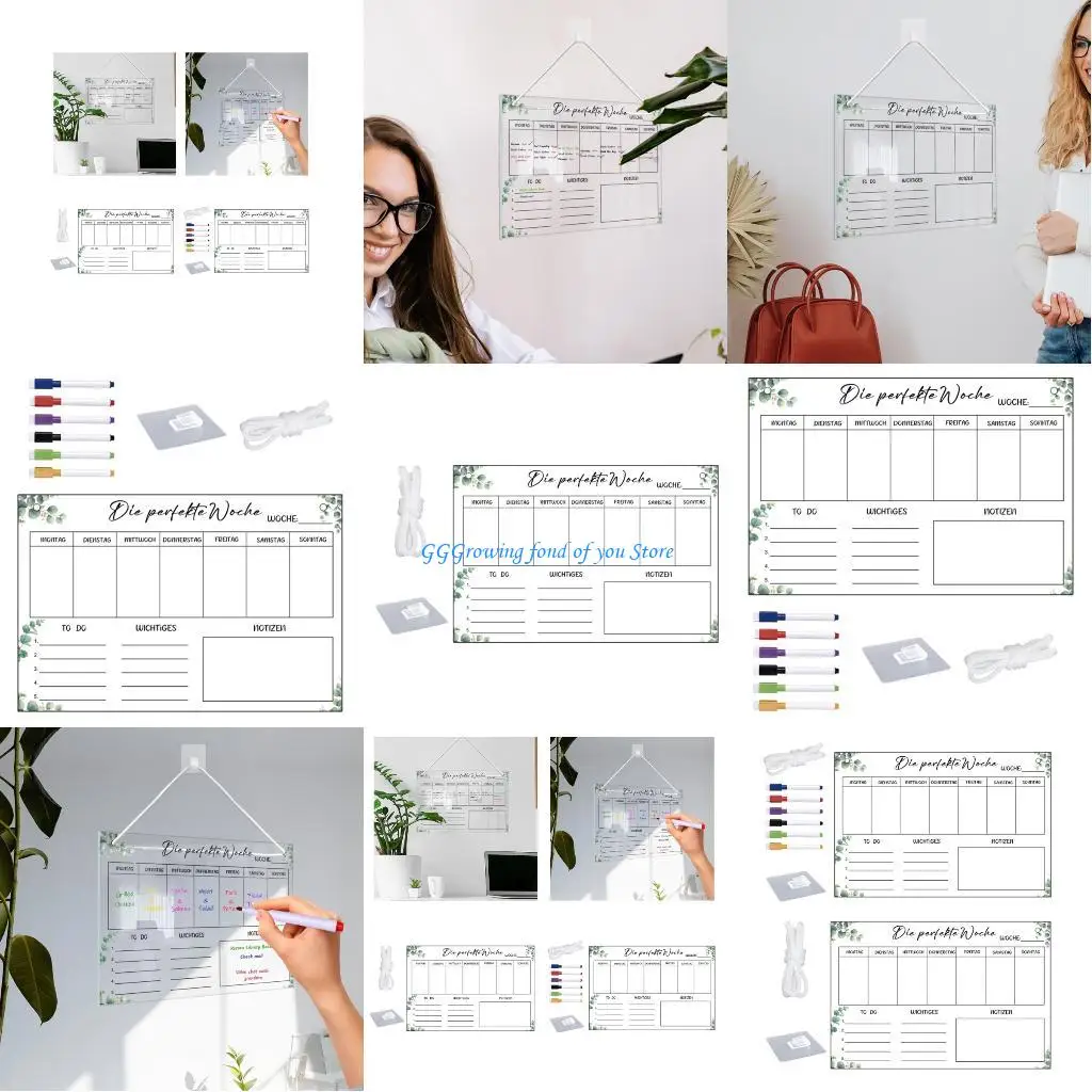 

H9EB Erasable Clear Acrylic Weekly Planner Wall Mounted Message Board 11.81x7.87Inch