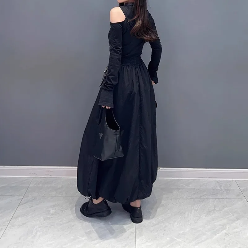 النساء تقسم الدنيم فائدة التنانير الكاحل طول برعم تنورة خط عالية الخصر جيوب فضفاضة مكتب سيدة عادية 2025 ربيع الخريف