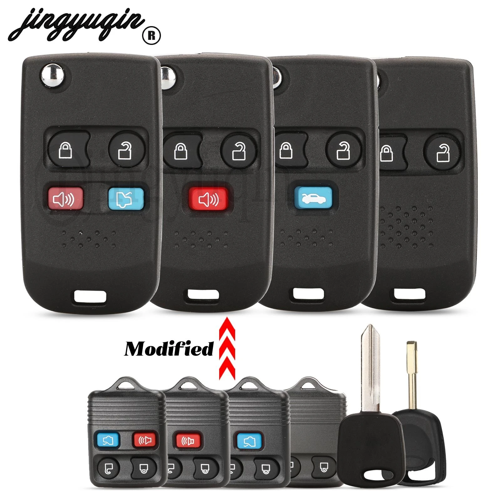 jingyuqin Modified Flip Remote Key Shell Case for Ford Edge Flex Explprer Escape Expedition Focus Lincoln Mercury Navigator fob