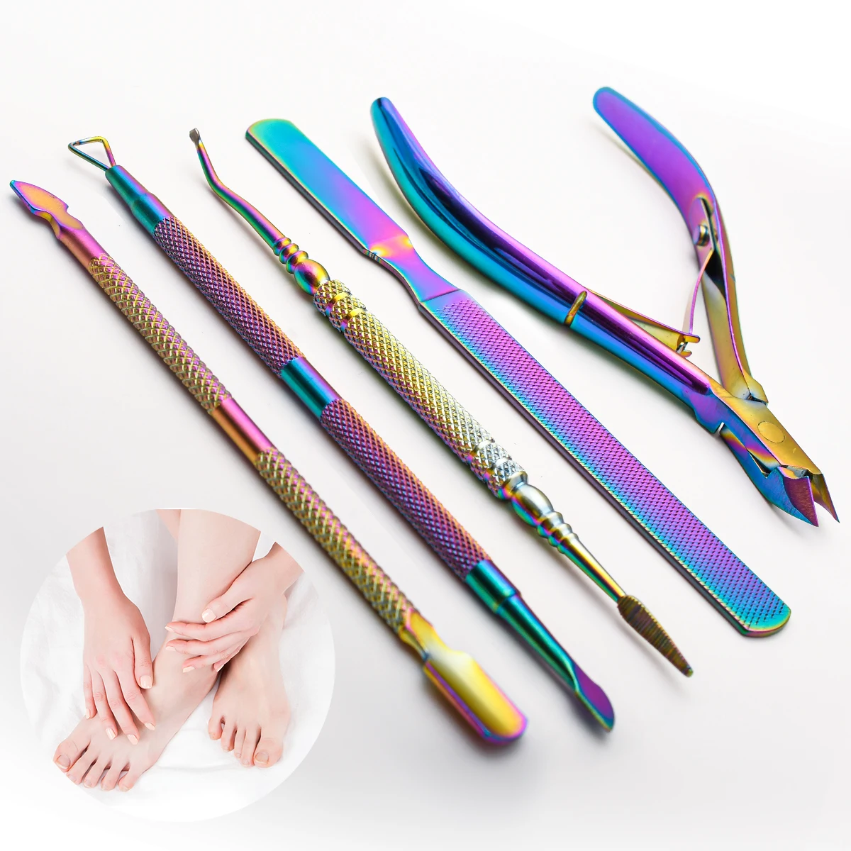 Pink Nail Tools Set Cuticle Trimmer with cuticle thruster, cuticle removal knife pliers and Triangle cuticle nail push Rod Peele