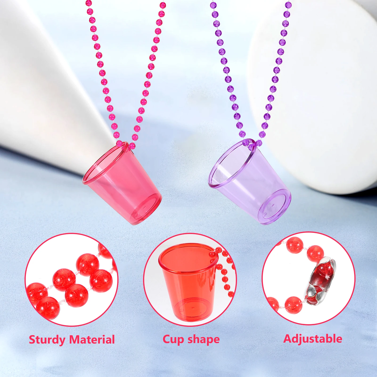 

12Pcs Beaded Shot Cup Necklaces for Party Bright Color Fade Resistant Chic Accessory Smooth Surface Unisex Jewelry Creative