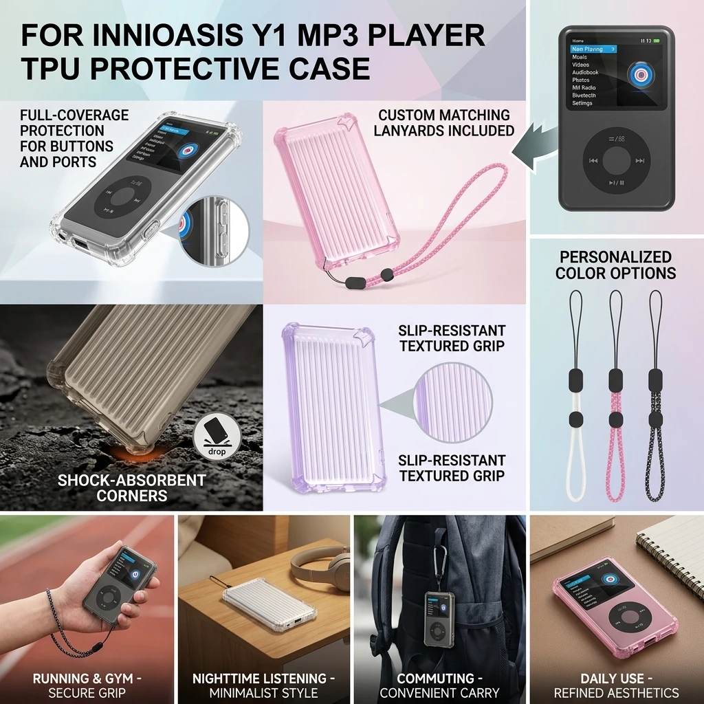 Transparent TPU Protective Case for Innioasis Y1 MP3 Player Shock‑Resistant Anti‑Explosion Protective Cover with Hand Rope