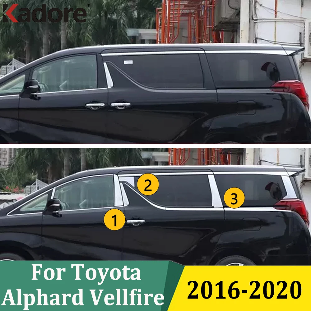 

For Toyota Alphard Vellfire AH30 2016-2020 Stainless Steel Car Window Center Pillar Moldings Strips Cover Exterior Accessories