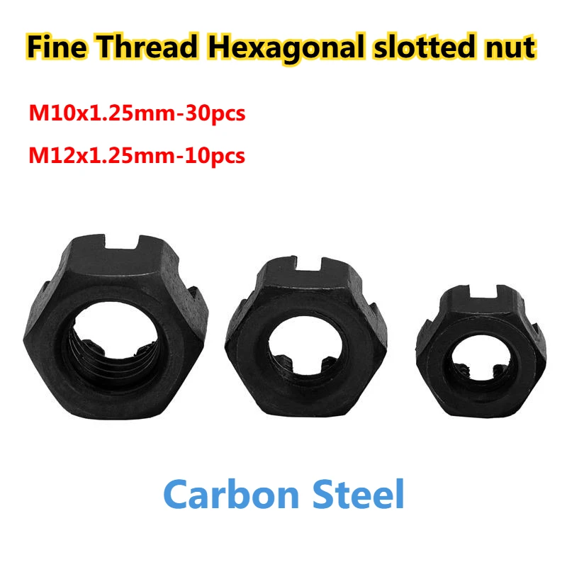 GB58 Fine Thread Carbon Steel Black Slotted Round Lock Hexagon Head Hex Slotted Castle Crown Nut Hexagon Slotted Nuts