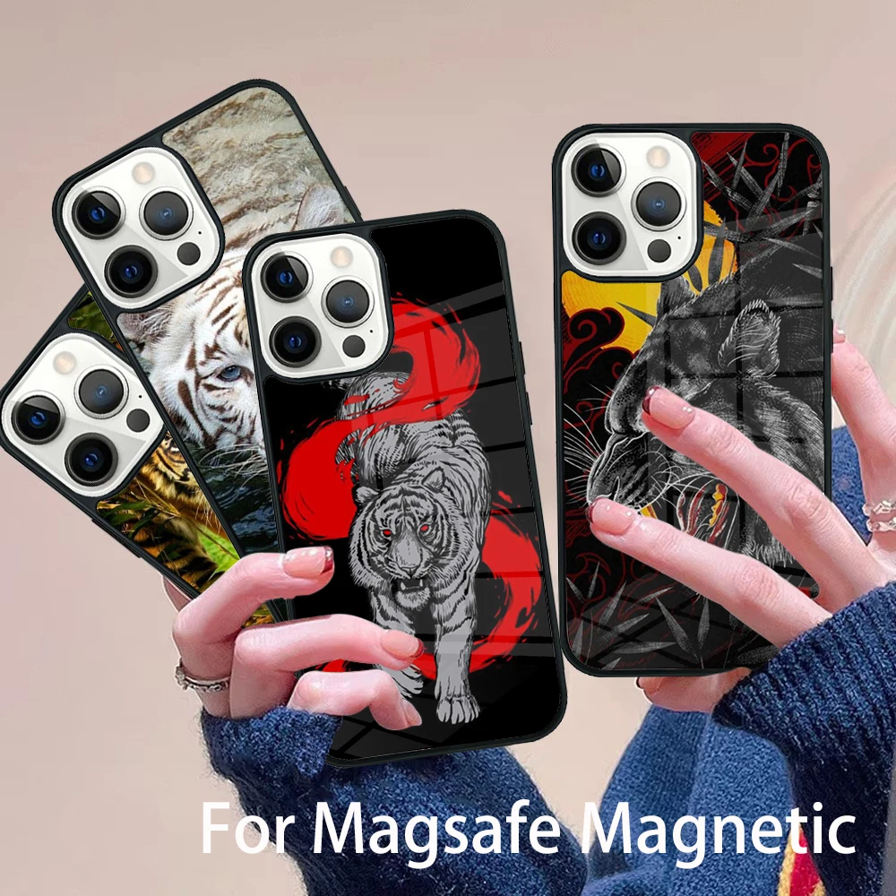 

Animal Tiger Phone Case Magesafe Magnetic Wireless Charge Cover For IPhone 16 11 12 13 14 15 Pro Max Plus Mini