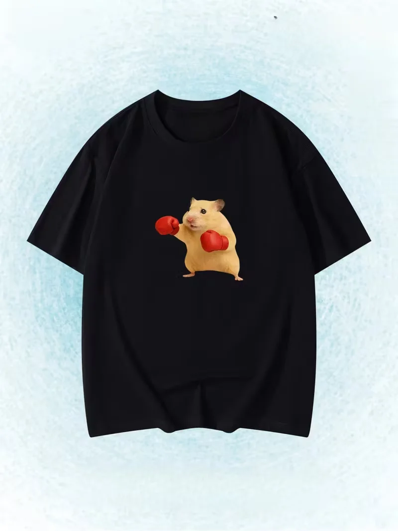 Funny Boxing Hamster Meme T-Shirt Women Summer Cute Fighter Casual Daily Short Sleeve Tops