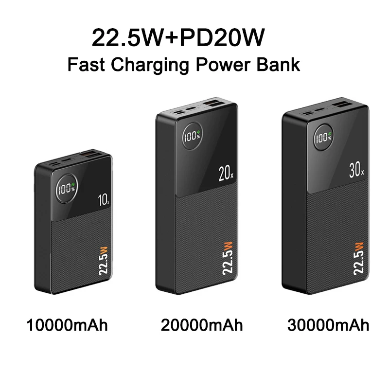 

30000mAh Power Bank 22.5W Fast Charging Portable External Battery Charger for iPhone 14 Xiaomi Huawei PD20W Powerbank for Laptop