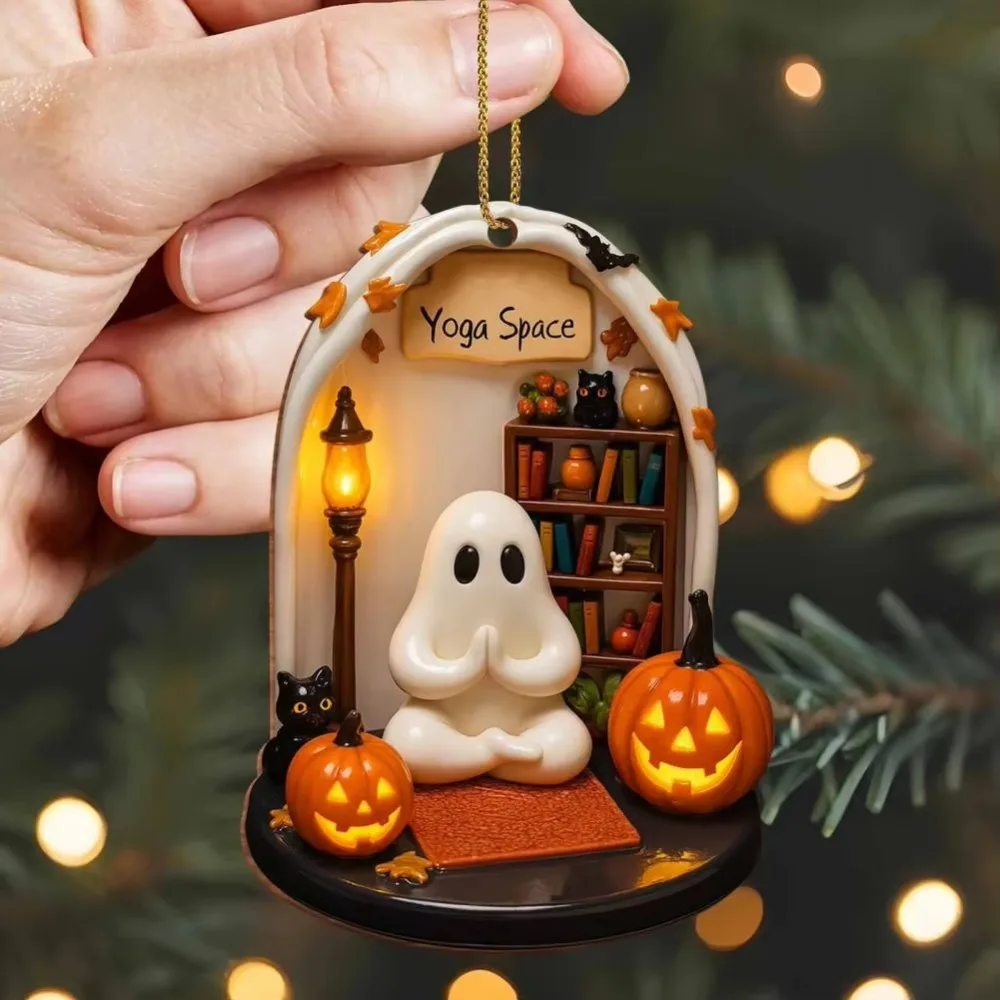 Cute Reading Ghost Halloween Ghost Ornaments 2D Flat Acrylic Pendant Decorative Pendant Party Supplies