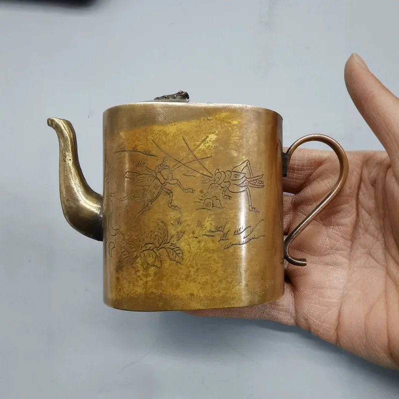 Antique miscellaneous items, copperware, handicrafts, distressed copper handle, round water jug