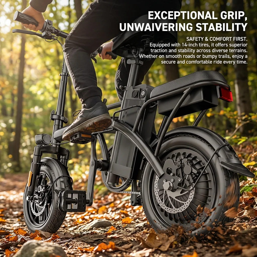 G11 14 Inch Folding Electric Bike 48V 10Ah Removable Lithium Battery Dual Disc Brake Portable Foldable Ebike Dual Shock Absorb E Bicycle for Adult City Commuting image 8