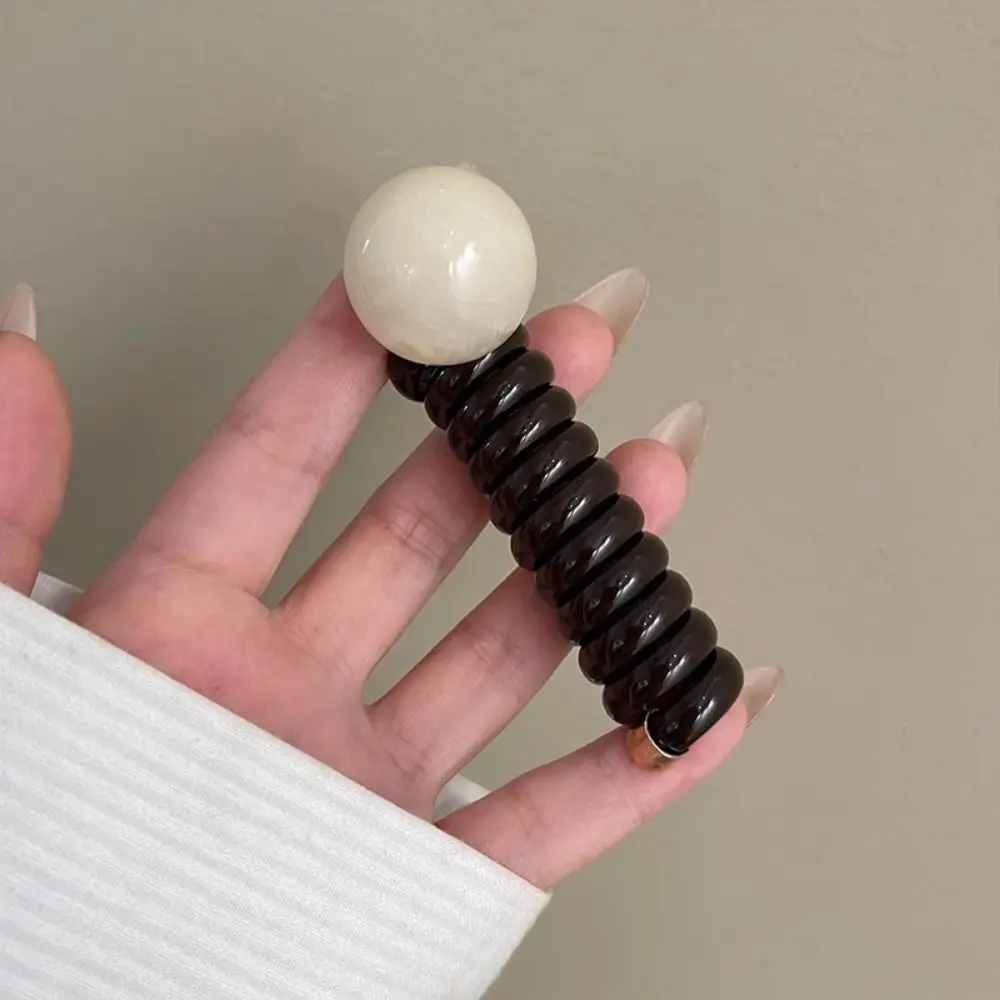 3Pcs Temperament Elastic Telephone Wire Hair Bands Round Bead Vintage Hair Ties Durable Fashion Girls Ponytial Holder Women