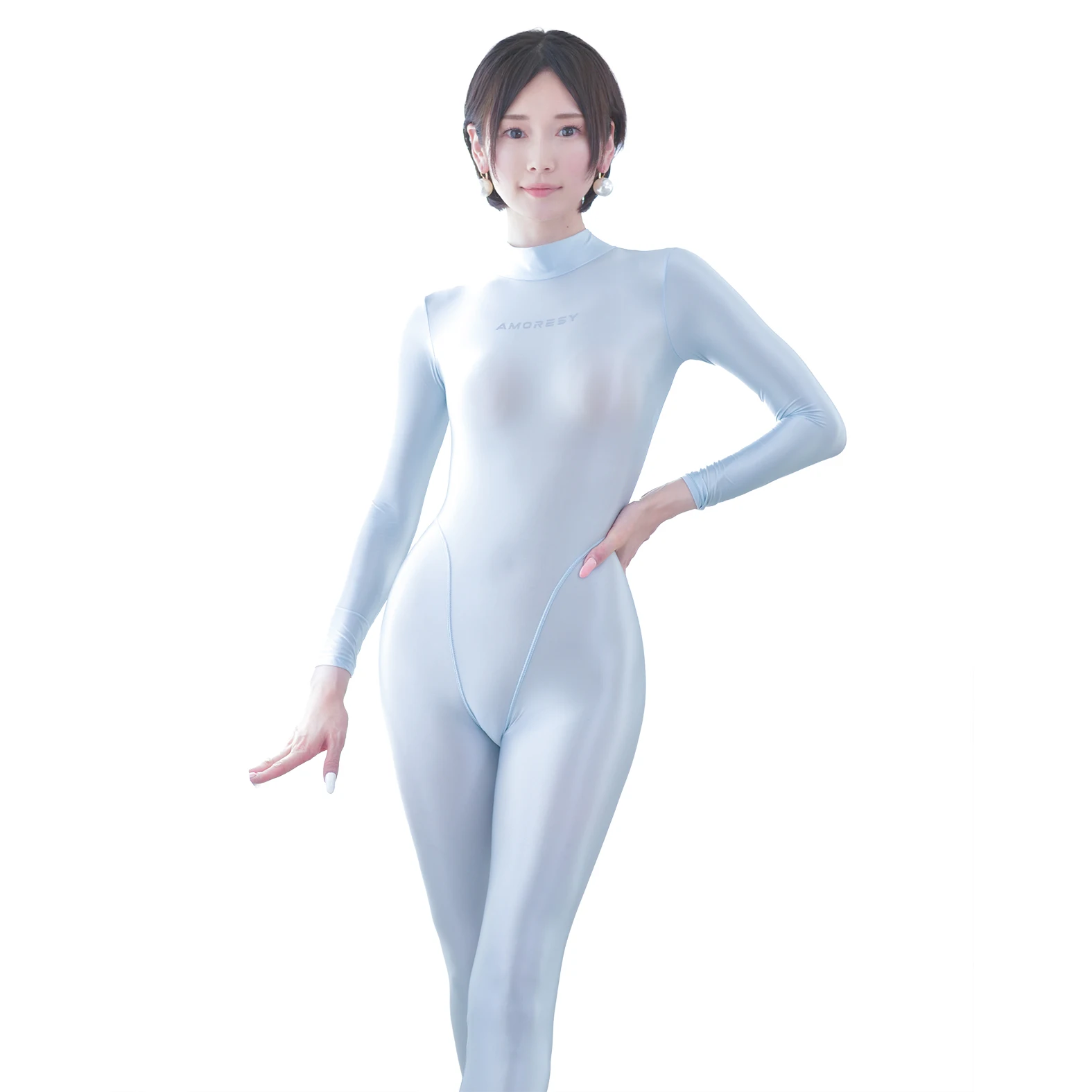 Sexy Glossy Tights Shiny Long Sleeved one piece swimsuit women Jumpsuit Smooth Running Yoga Sportswear Slim Diving Suit Swimwear