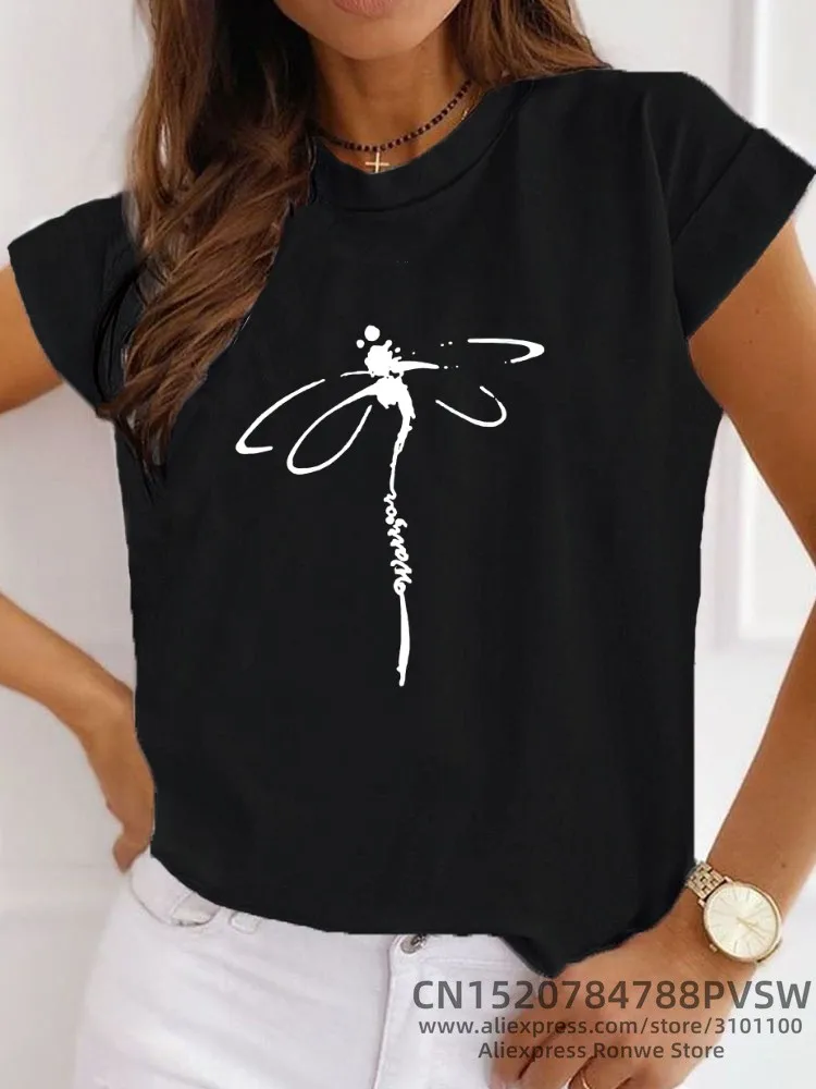 

Women Motif libellule Dragonfly Funny Print T-shirt Girl Daily Y2K Harajuku 90s Tee Tops Female Funny Mom Gift Sreewear Clothes