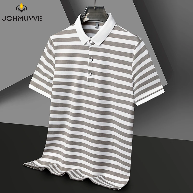 2024 Men\'s New Striped Cotton Business Casual Short sleeved POLO Shirt Fashion Short sleeved Comfortable and Breathable Top