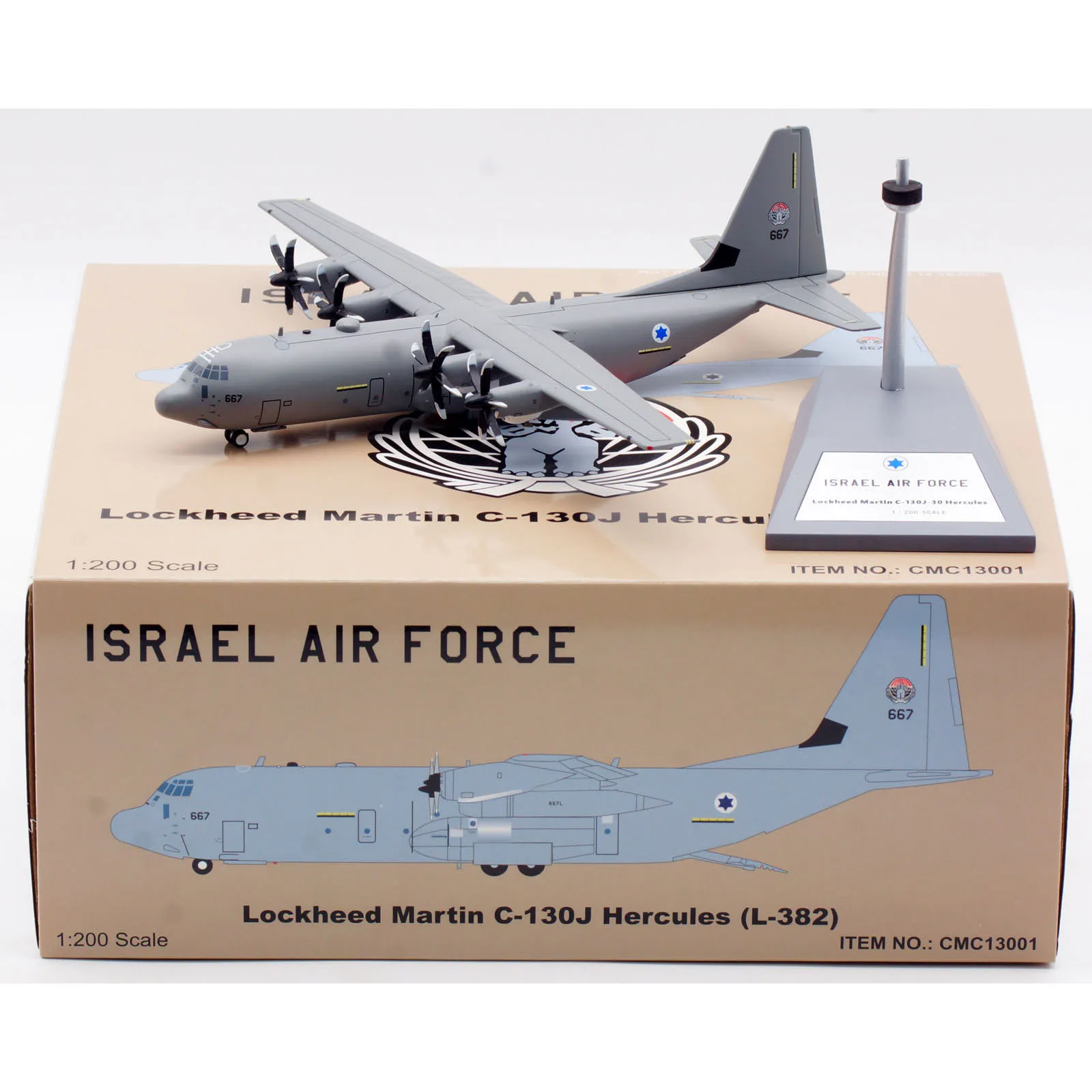 CMC13001 Alloy Collectible Plane Gift INFLIGHT1:200 Israeli Air Force Lockheed Martin C-130J Hercules Diecast Aircraft Model 667