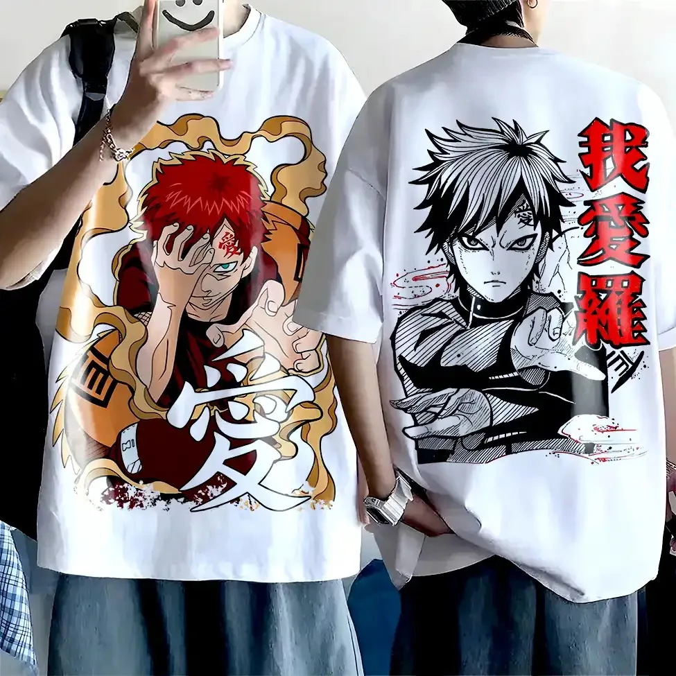 Bandai Anime Naruto Shippuden Short Sleeve T Shirt, Double Sided Gaara Manga Art Print Tee for Comic Con and Anime Fan Gathering