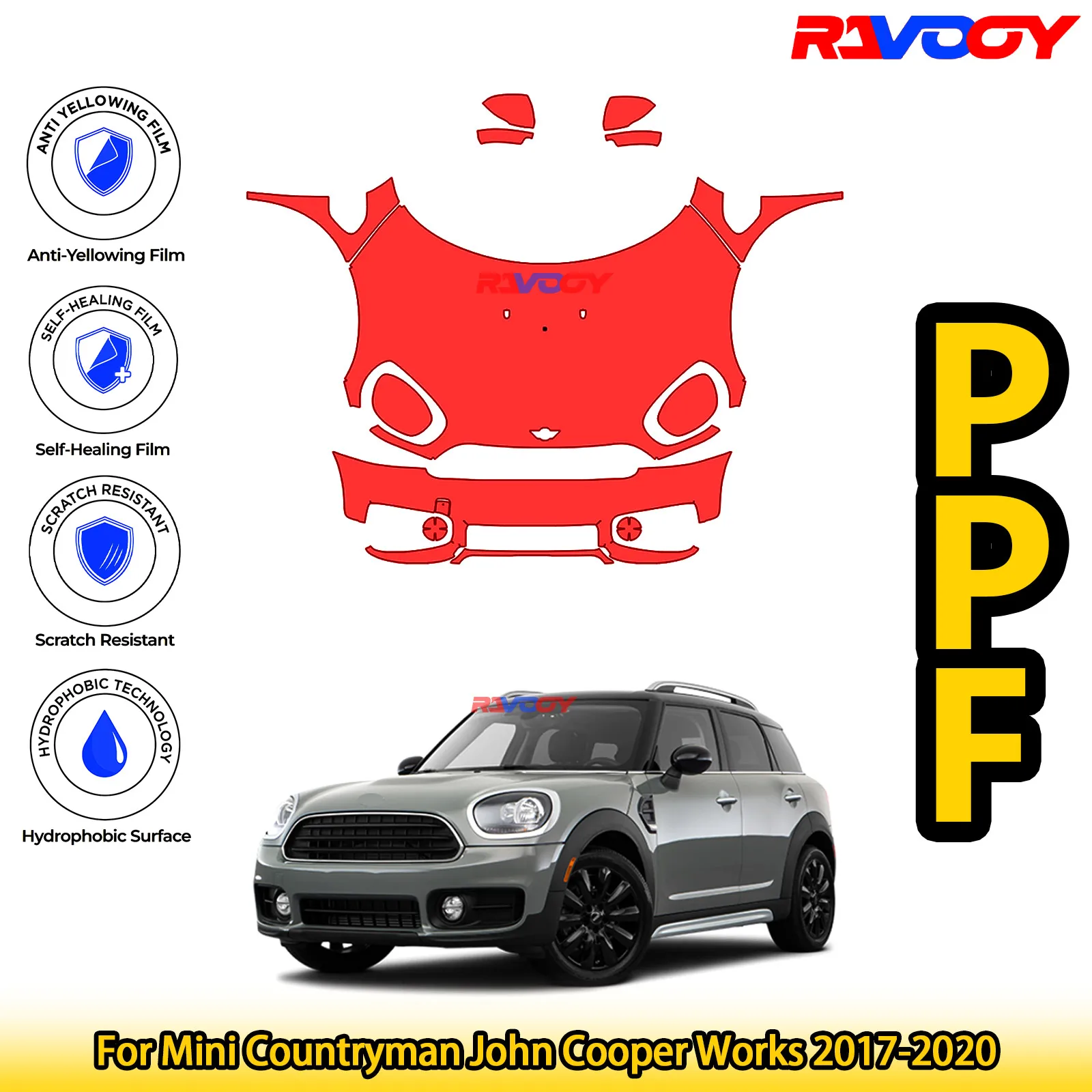 

Для Mini Countryman John Cooper Works 2017-2020 глянцевая матовая черная предварительно вырезанная передняя защитная пленка PPF Kit