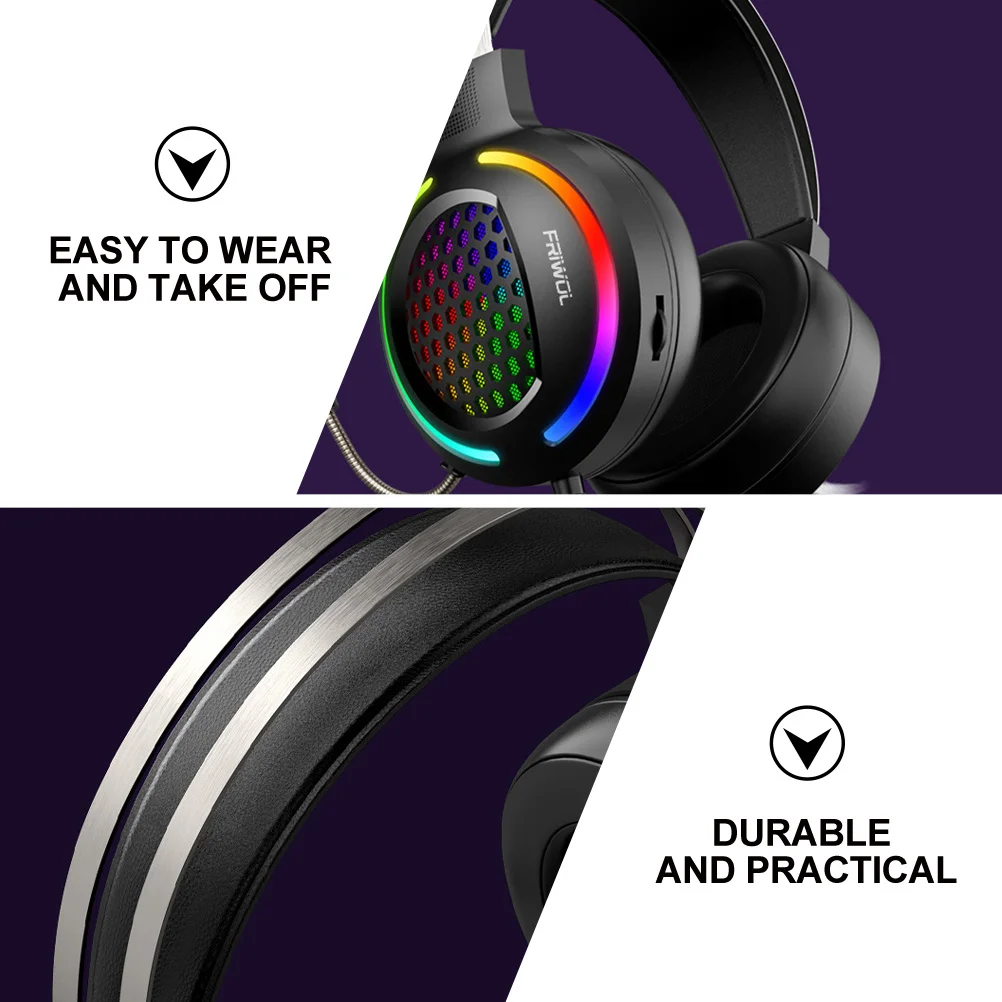 

Wired Over-Ear Headphones Black Luminous Gaming Headset Breathable Ear Muffs For Pc Computer Game Use Stereo Sound Led Design