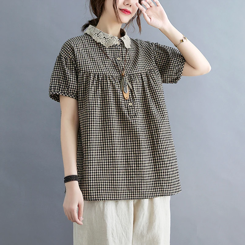 

Новинка лета, большие размеры, хлопковый льняной клетчатый кукольный воротник, утягивающий универсальный кружевной воротник ort Sve, модный женский Dr