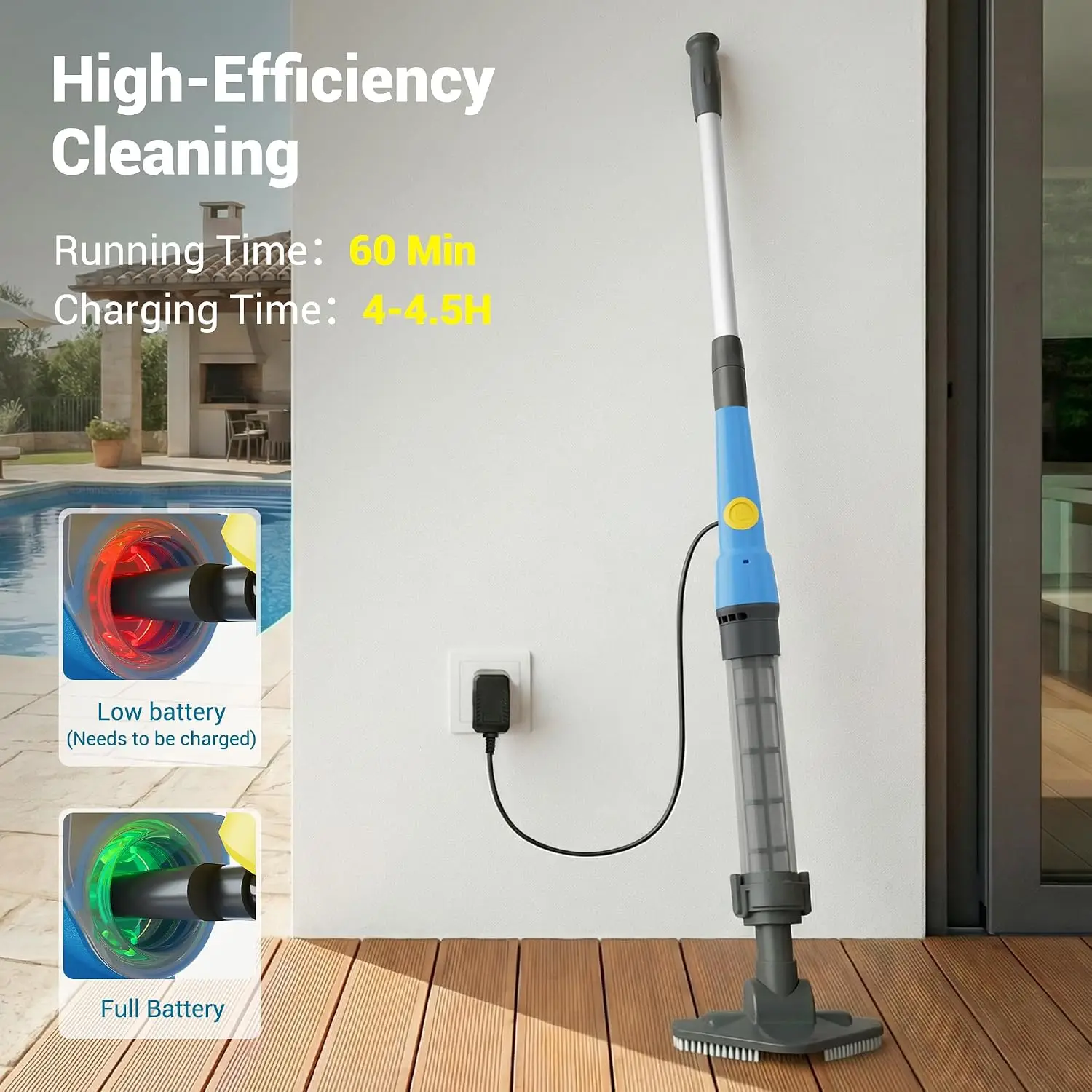 Cordless Hot Tub Vacuum, Rechargeable Handheld Pool Vacuum for Above Ground Pools, Removes Sand & Debris from Spas, Hot Tubs & Small Pools (Blue) view 5